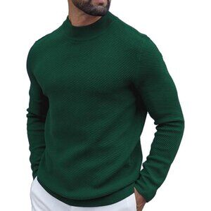 Coofandy Men Lake Green Mock Turtleneck Knitted Half Neck Pullover Sweaters